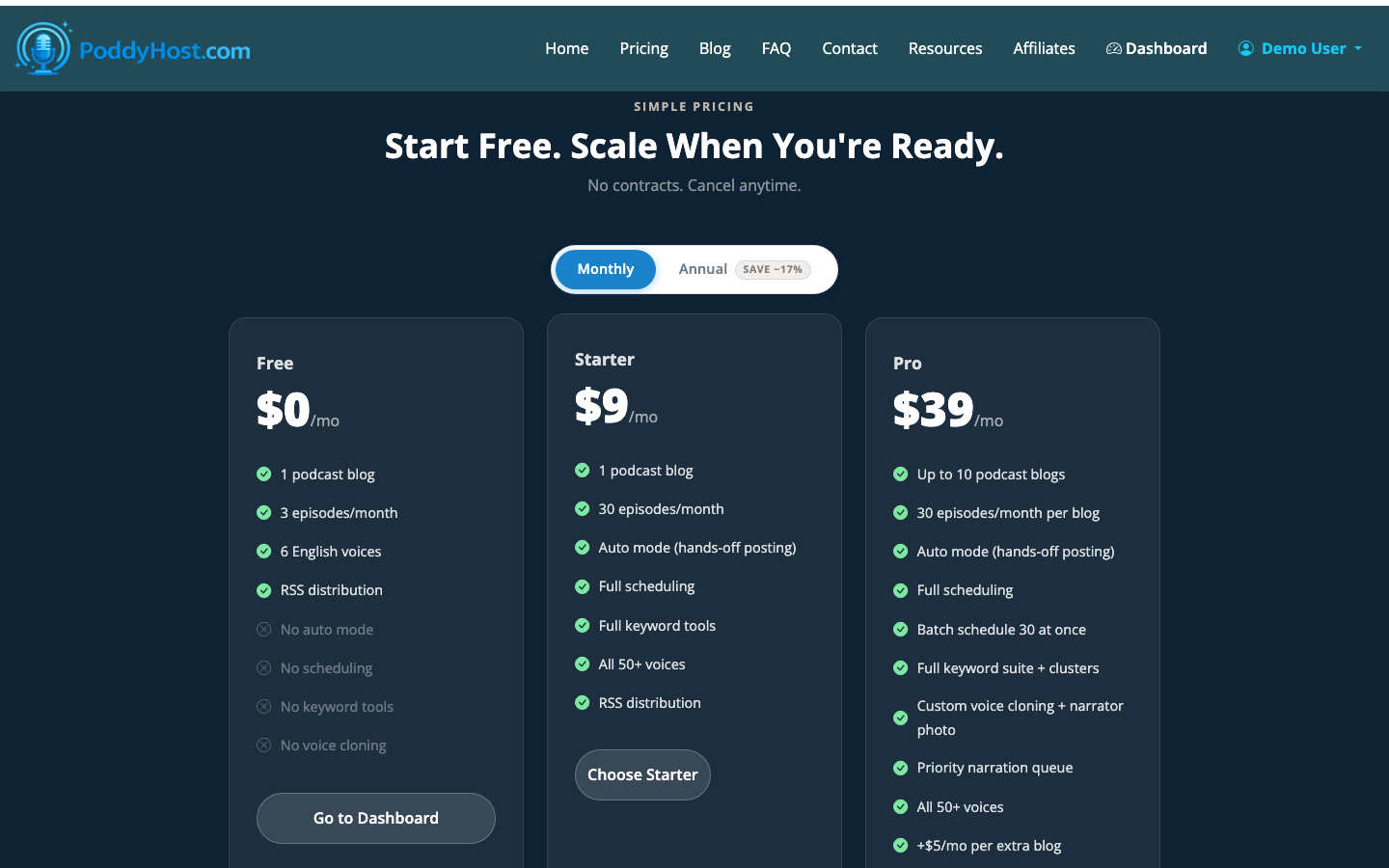 Compare Free, Starter, Pro, and lifetime Starter pricing options