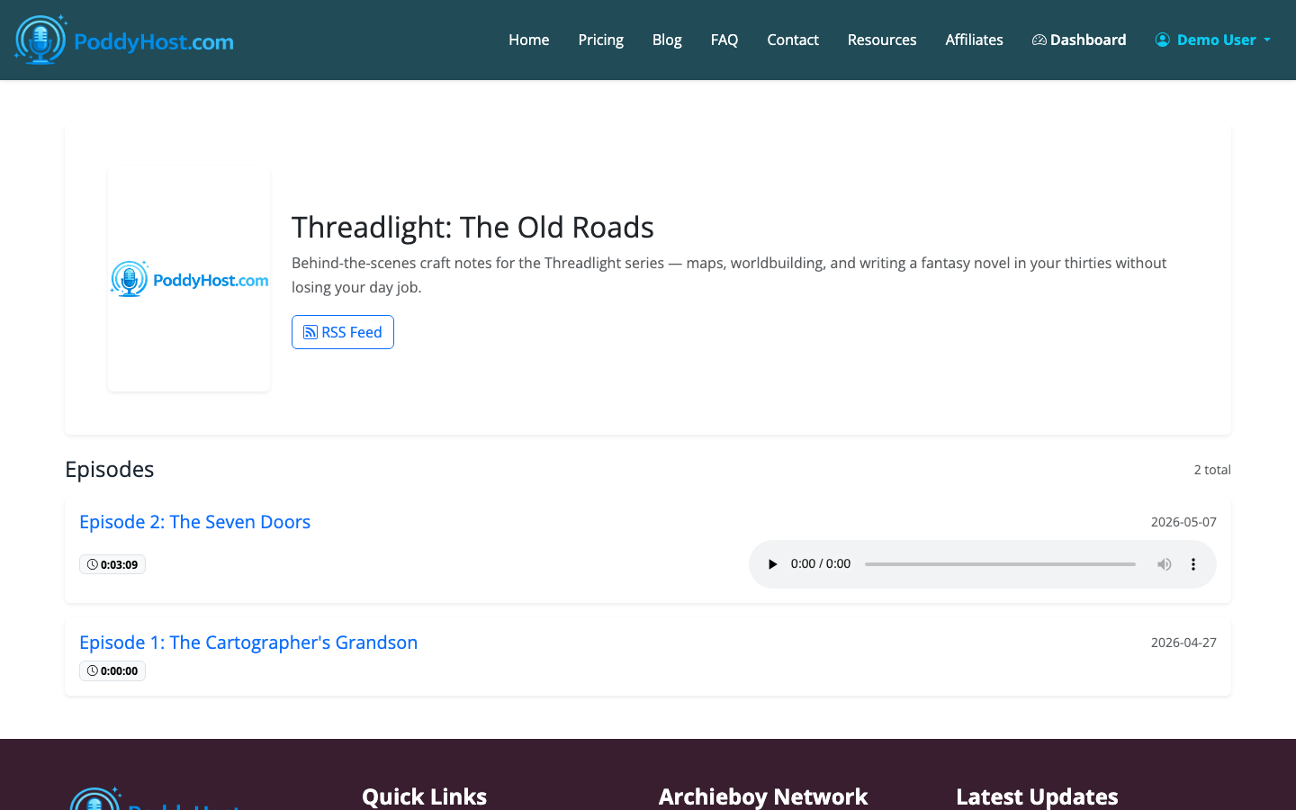 Copy your podcast RSS feed from the public podcast page.